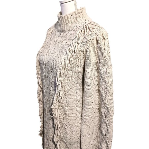 NEW Line & Dot Daria Fringe Trim Mini Sweater Dress, Size Large in Ivory - Picture 8 of 16